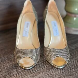Jimmy Choo 36 size 6 Glittering silver and Gold Peep-Toe Heels